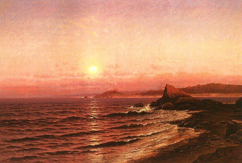 Raymond D Yelland Moonrise Over Seacoast at Pacific Grove Spain oil painting art